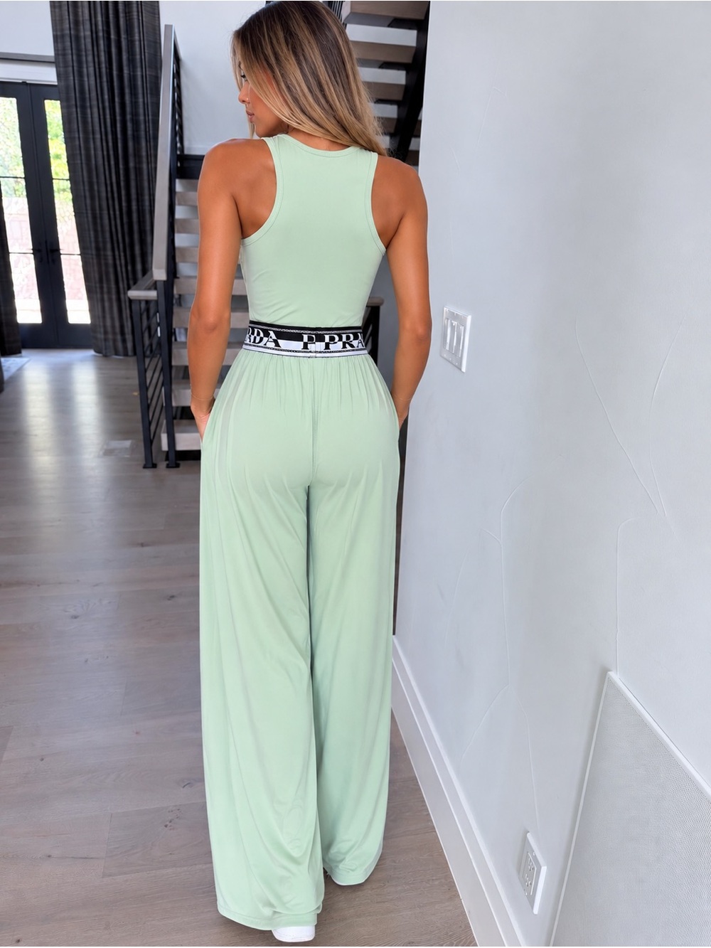 Prada Mint Green Top with Wide-Leg Pants with pockets Matching set size M - Picture 2 of 11